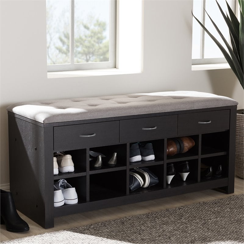 Baxton Studio 10 Cubby Upholstered Shoe Storage Bench in Gray | eBay