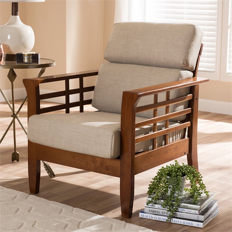 Baxton Studio Larissa Accent Chair in Dark Beige and Cherry