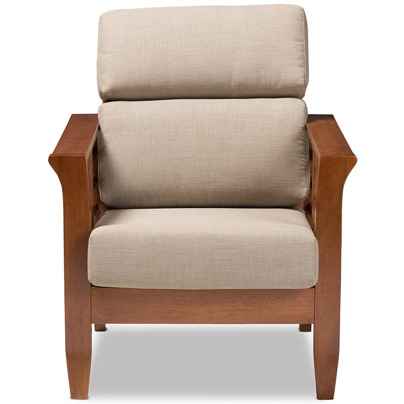 Baxton Studio Larissa Accent Chair in Dark Beige and Cherry