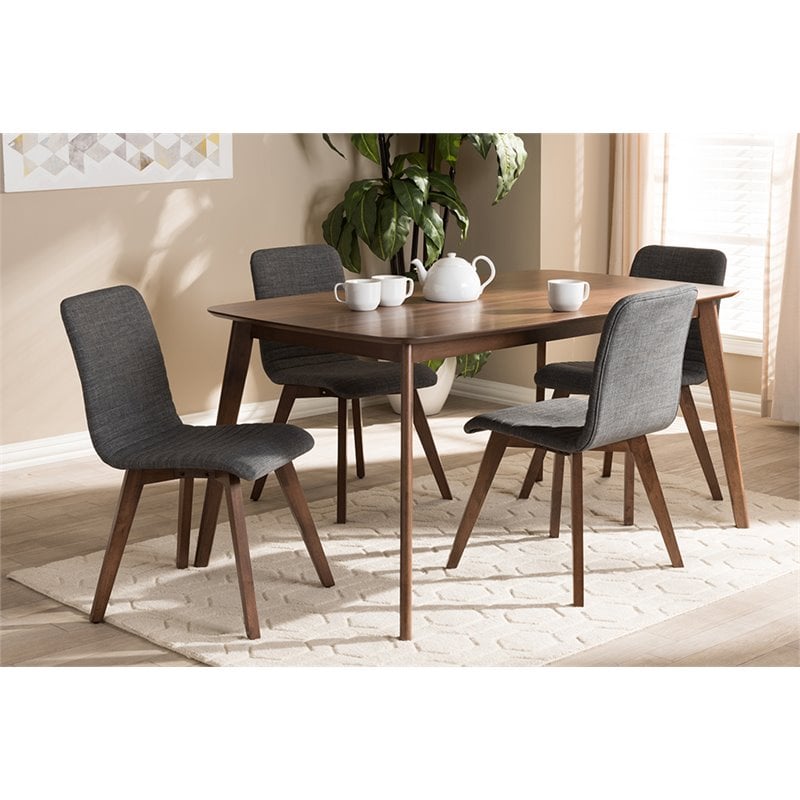 Baxton Studio Sugar 5 Piece Dining Set in Dark Gray and Walnut Brown