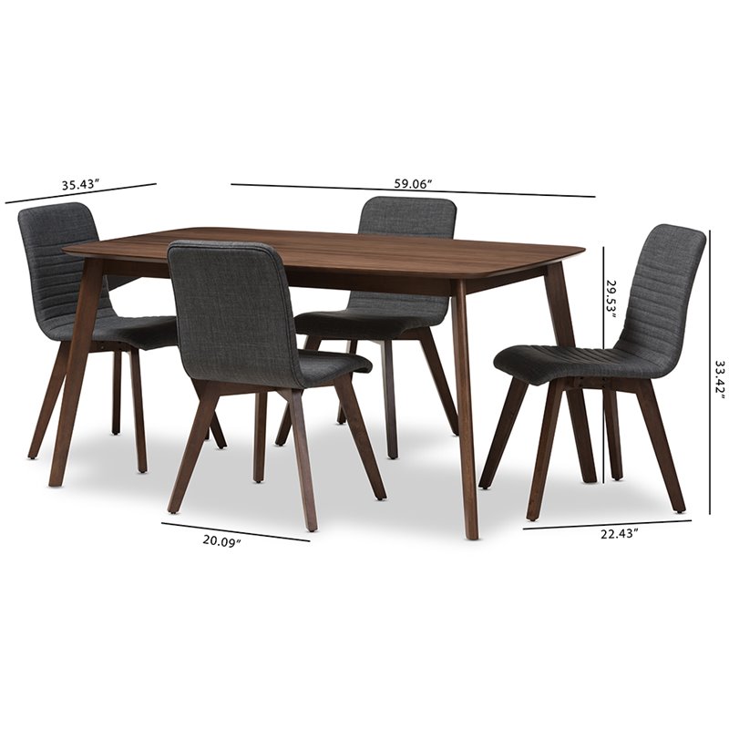 Baxton Studio Sugar 5 Piece Dining Set in Dark Gray and Walnut Brown