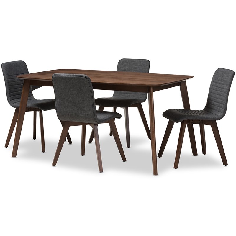 Baxton Studio Sugar 5 Piece Dining Set in Dark Gray and Walnut Brown