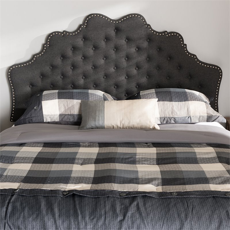 Baxton Studio Hilda Tufted Queen Panel Headboard in Dark Gray