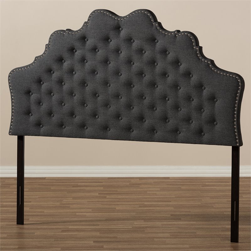 Baxton Studio Hilda Tufted Queen Panel Headboard in Dark Gray