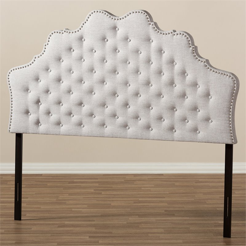 Baxton Studio Hilda Tufted King Panel Headboard in Grayish Beige