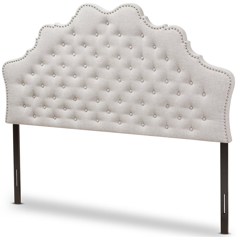 Baxton Studio Hilda Tufted King Panel Headboard in Grayish Beige