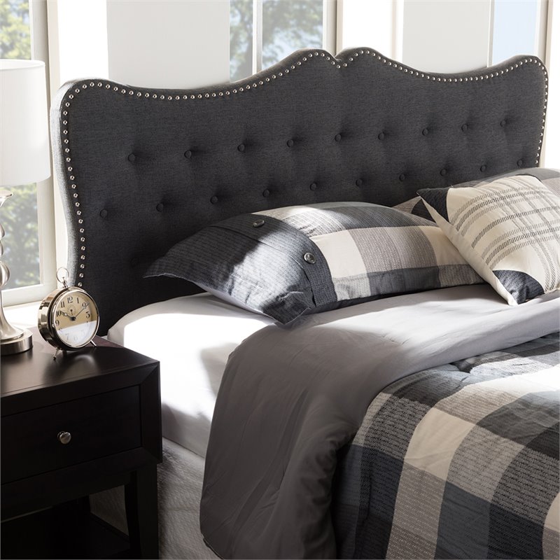 Baxton Studio Emma Tufted Queen Panel Headboard in Dark Gray
