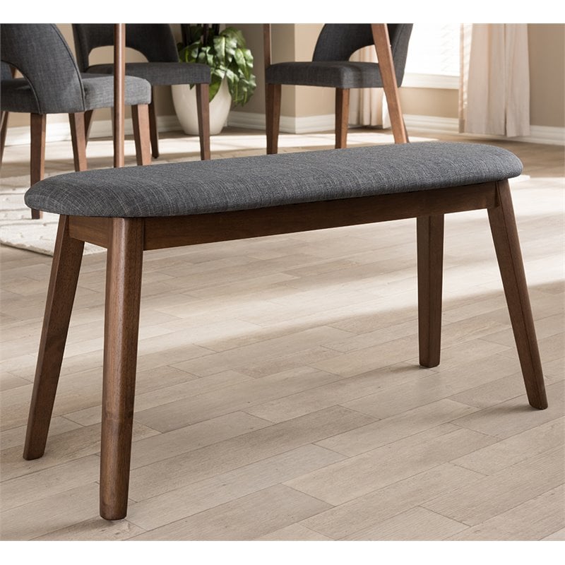 Baxton Studio Easton Upholstered Bench in Dark Gray and Walnut Brown
