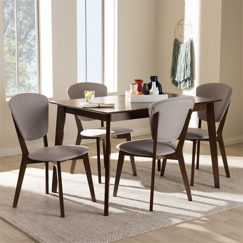 Baxton Studio Tarelle 5 Piece Dining Set in Light Gray and Brown