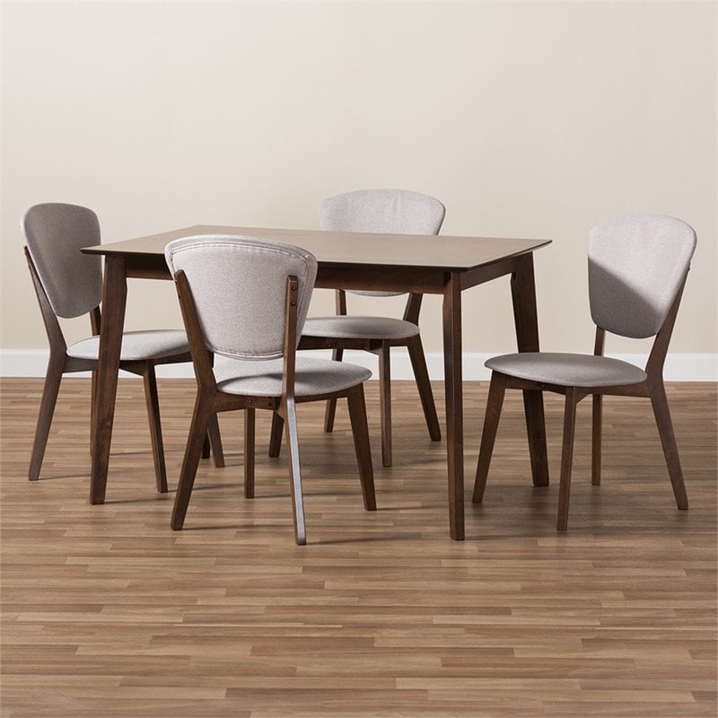 Baxton Studio Tarelle 5 Piece Dining Set in Light Gray and Brown