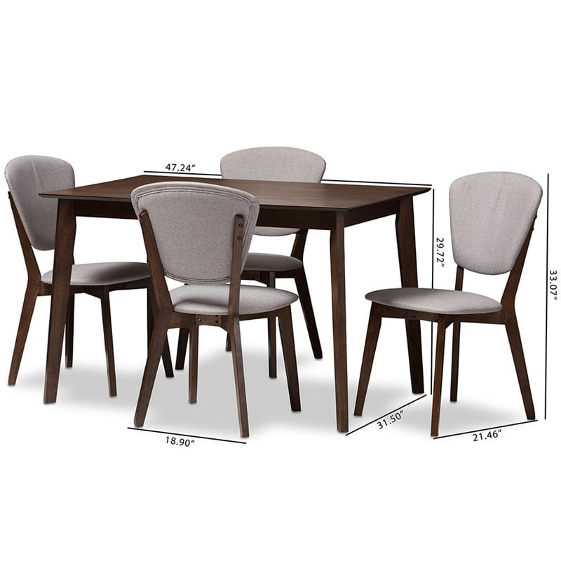 Baxton Studio Tarelle 5 Piece Dining Set in Light Gray and Brown