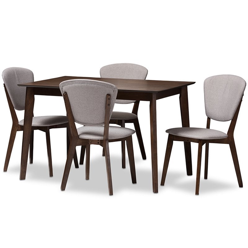 Baxton Studio Tarelle 5 Piece Dining Set in Light Gray and Brown