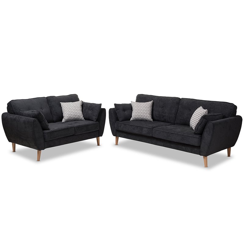 Baxton Studio Miranda 2 Piece Tufted Sofa Set In Dark Gray