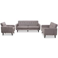 Baxton Studio Carina 3 Piece Tufted Sofa Set in Dark Gray