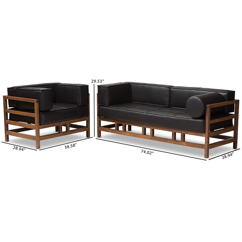 Baxton Studio Shaw 2 Piece Faux Leather Sofa Set In Black