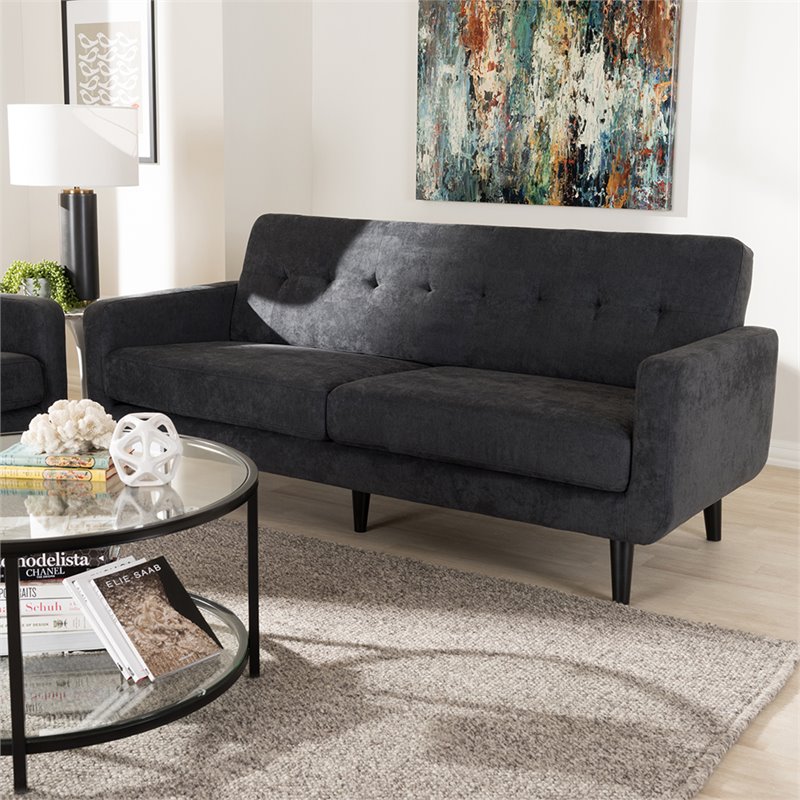 Baxton Studio Carina Tufted Sofa in Dark Gray