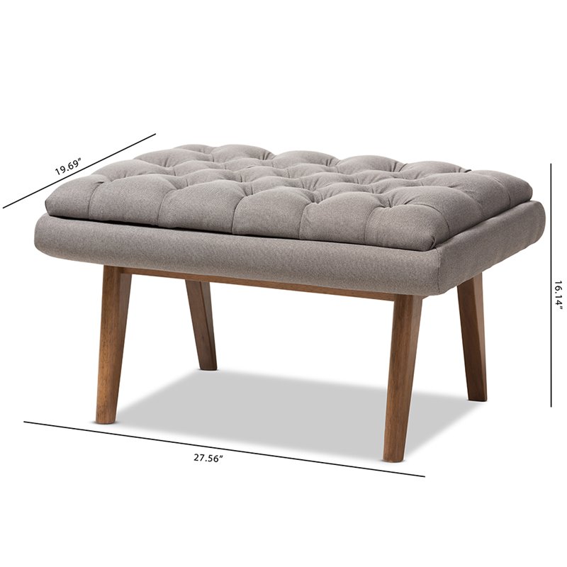 Baxton Studio Annetha Tufted Ottoman in Gray and Walnut