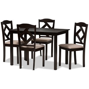 Baxton Studio Ruth 5 Piece Dining Set in Beige and Dark Brown