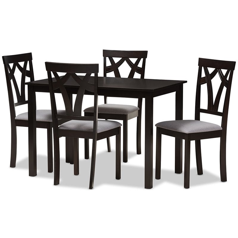 Baxton Studio Sylvia 5 Piece Dining Set in Gray and Dark Brown