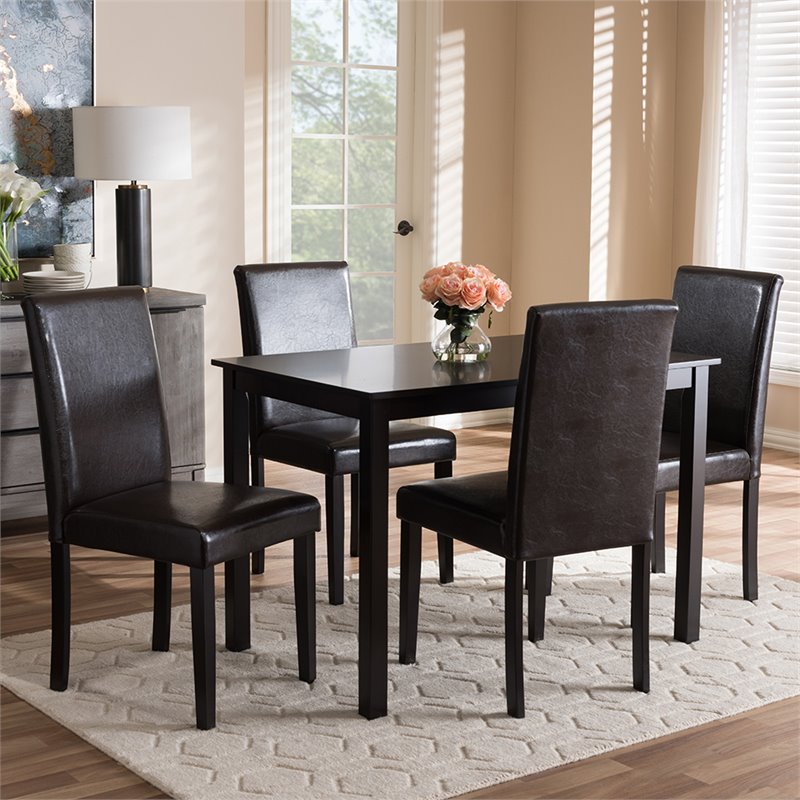 Baxton Studio Mia 5 Piece Dining Set in Dark Brown