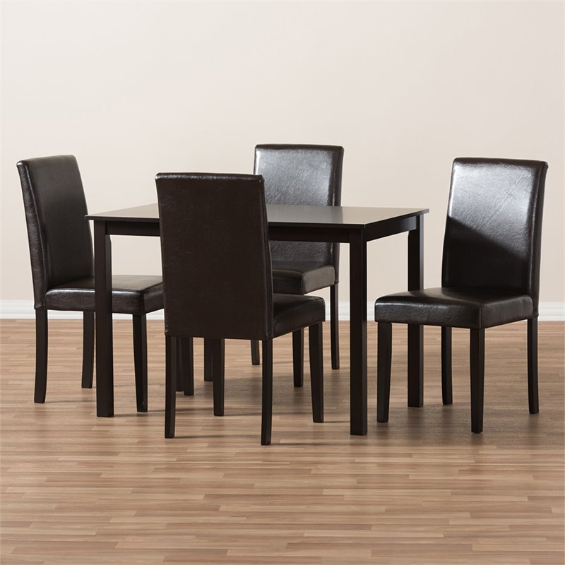 Baxton Studio Mia 5 Piece Dining Set in Dark Brown