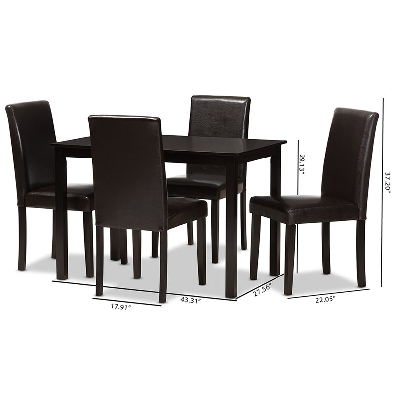 Baxton Studio Mia 5 Piece Dining Set in Dark Brown