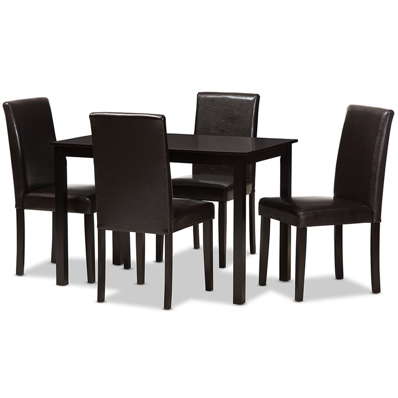 Baxton Studio Mia 5 Piece Dining Set in Dark Brown