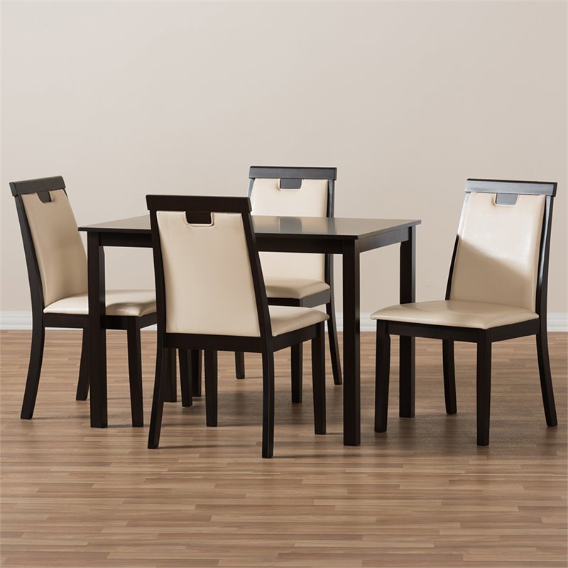 Baxton Studio Evelyn 5 Piece Dining Set in Beige and Dark Brown