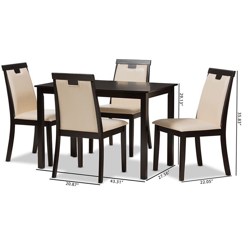 Baxton Studio Evelyn 5 Piece Dining Set in Beige and Dark Brown