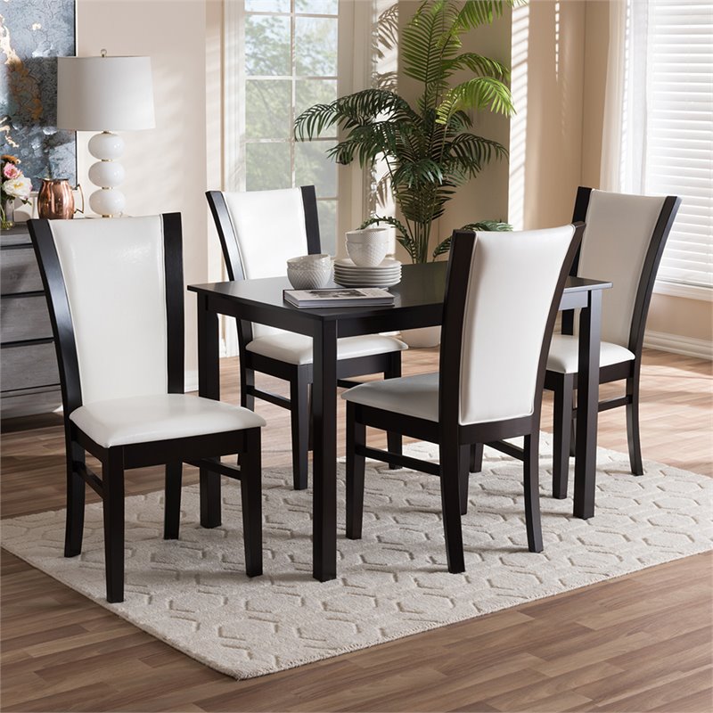 Baxton Studio Adley 5 Piece Dining Set in White and Dark Brown