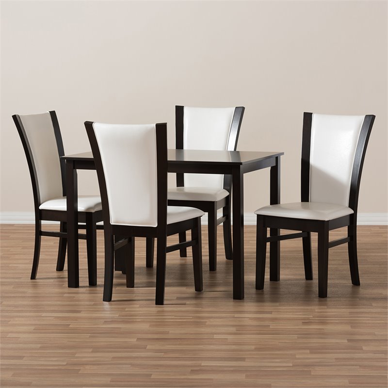 Baxton Studio Adley 5 Piece Dining Set in White and Dark Brown
