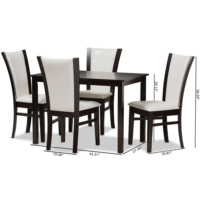 Baxton Studio Adley 5 Piece Dining Set in White and Dark Brown
