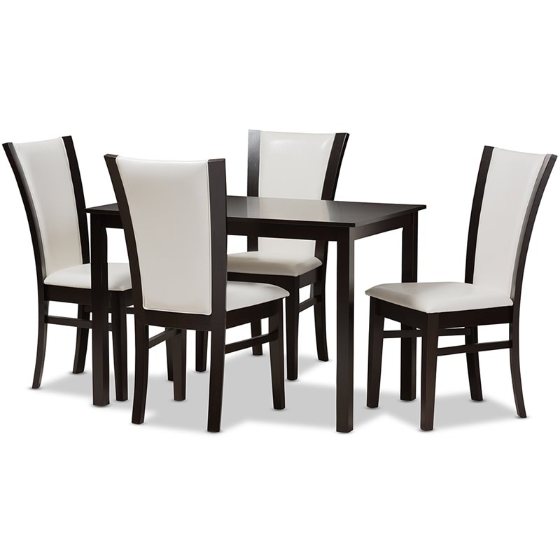 Baxton Studio Adley 5 Piece Dining Set in White and Dark Brown