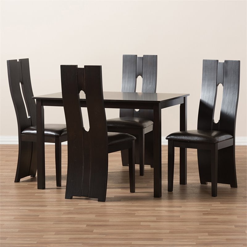 Baxton Studio Alani 5 Piece Dining Set in Dark Brown