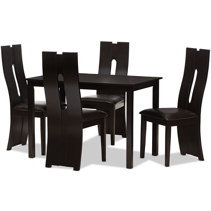 Baxton Studio Alani 5 Piece Dining Set in Dark Brown