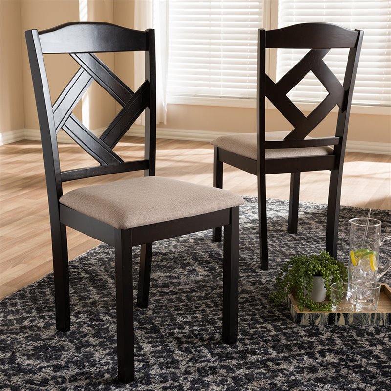 Baxton Studio Ruth Solid Wood Dining Side Chair in Beige and Brown