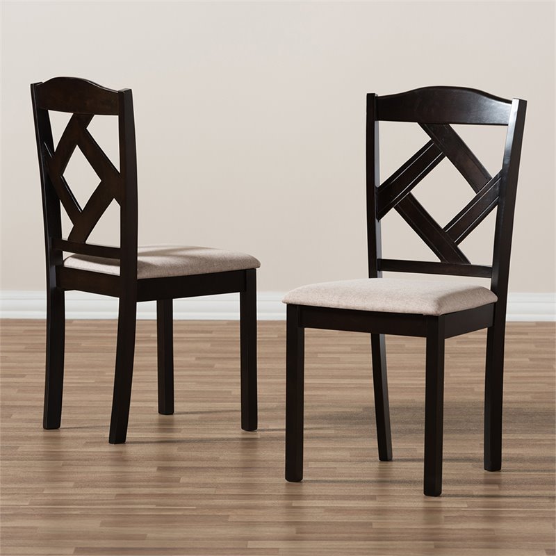 Baxton Studio Ruth Solid Wood Dining Side Chair in Beige and Brown (Set of 2)