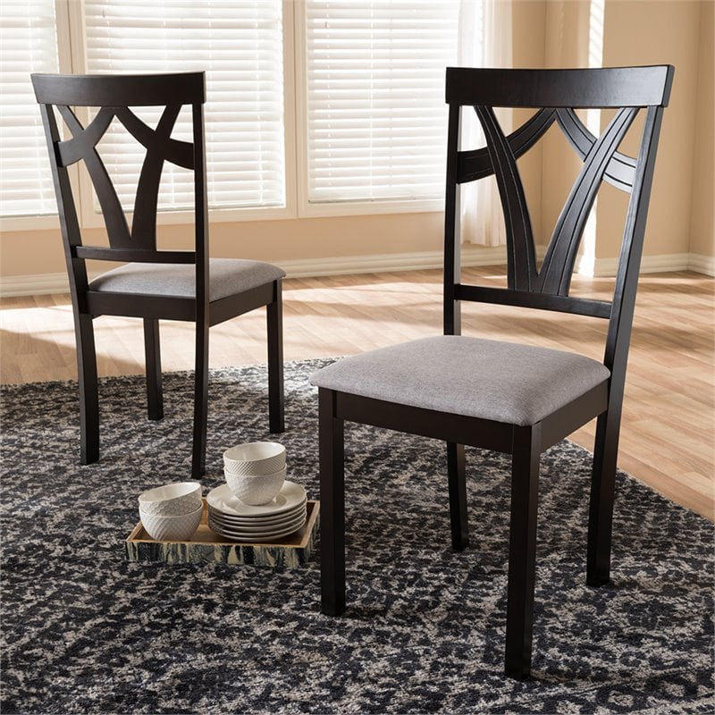 Baxton Studio Sylvia Dining Side Chair in Gray and Brown (Set of 2)