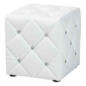 Baxton Studio Stacey 14&quot Square Faux Leather Ottoman in White
