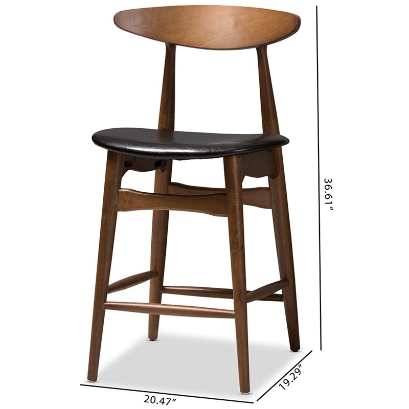 Baxton Studio Flora 25" Counter Stool in Black and Brown (Set of 2