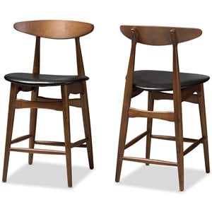 Baxton Studio Flora 25&quot Counter Stool in Black and Brown (Set of 2)