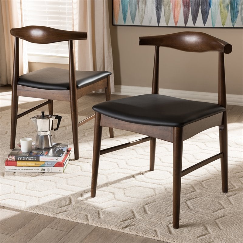 Baxton Studio Winton Dining Side Chair in Black and Brown (Set of 2)