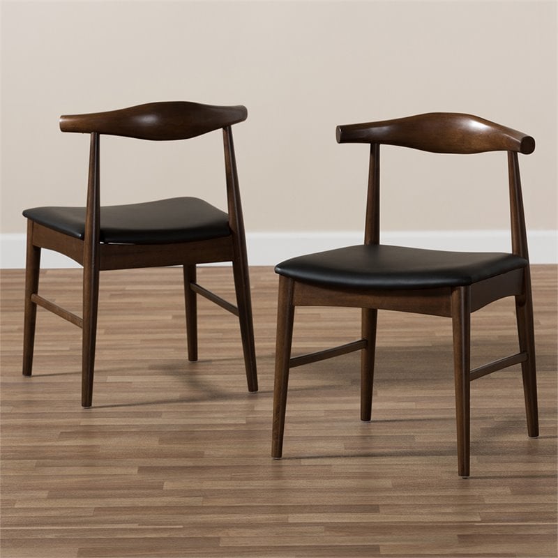 Baxton Studio Winton Dining Side Chair in Black and Brown (Set of 2)
