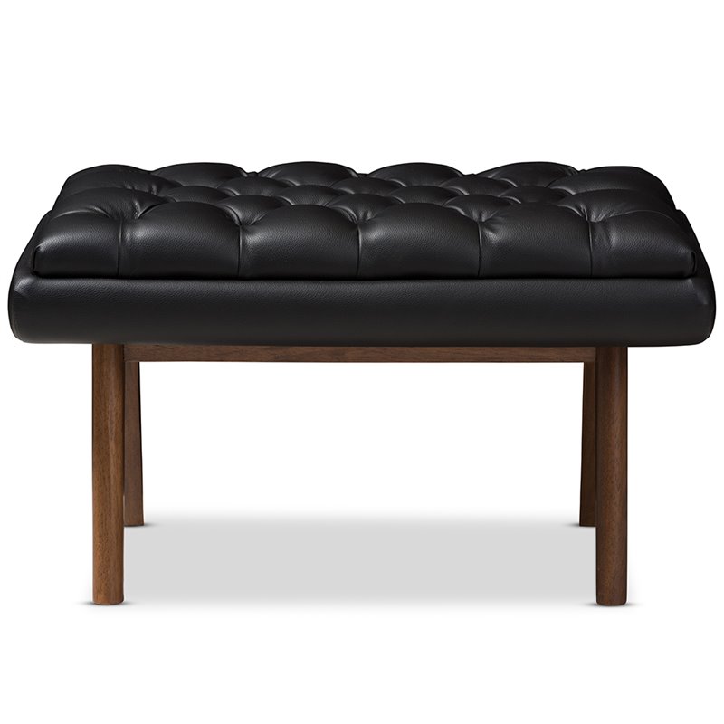 Baxton Studio Annetha Faux Leather Ottoman in Black and Walnut