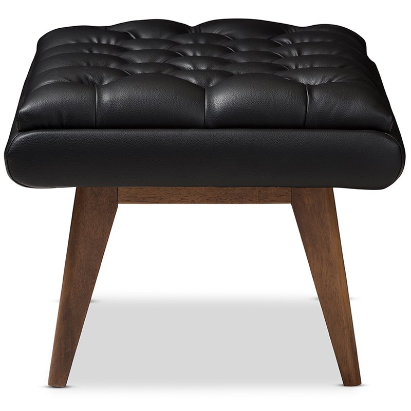 Baxton Studio Annetha Faux Leather Ottoman in Black and Walnut
