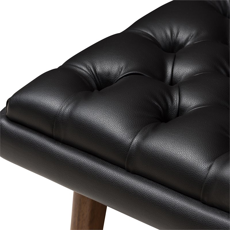 Baxton Studio Annetha Faux Leather Ottoman in Black and Walnut