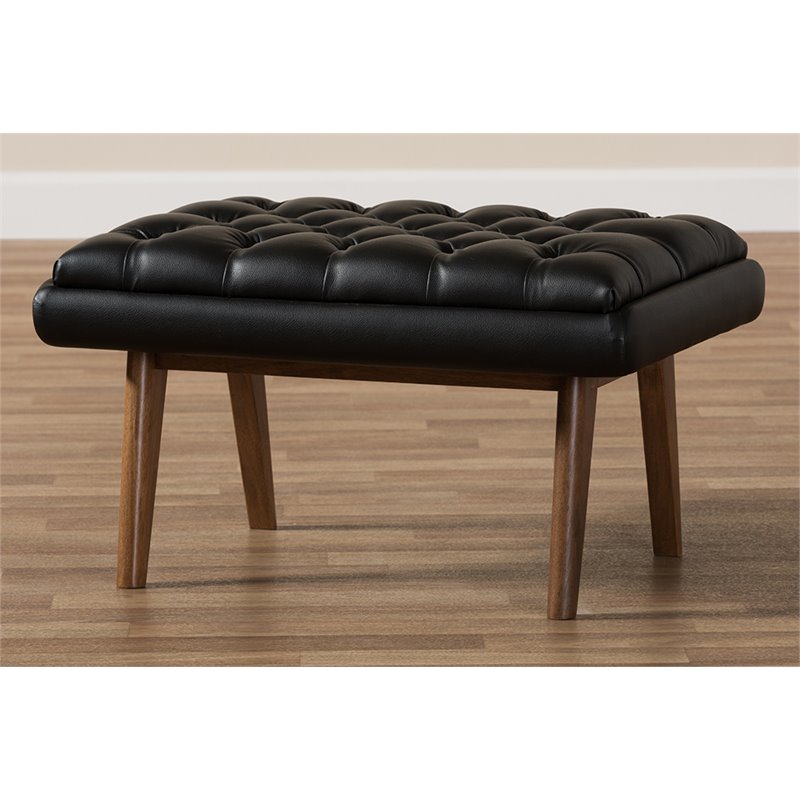 Baxton Studio Annetha Faux Leather Ottoman in Black and Walnut