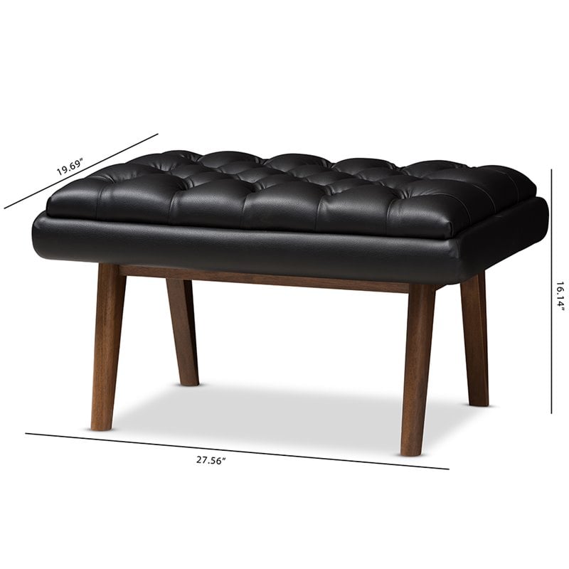 Baxton Studio Annetha Faux Leather Ottoman in Black and Walnut