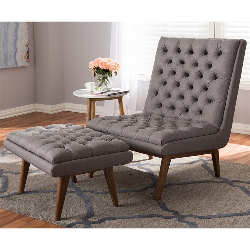 Baxton Studio Annetha Tufted Accent Chair and Ottoman Set in Gray
