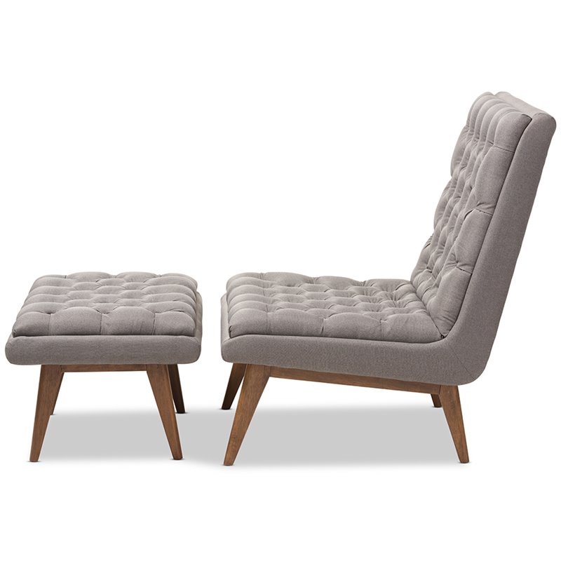 Baxton Studio Annetha Tufted Accent Chair and Ottoman Set in Gray